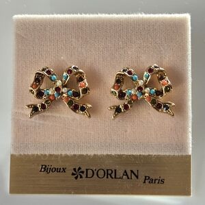 NWT💫D'orlan Gold Bow Buried Treasures Swarovski Crystal Earrings